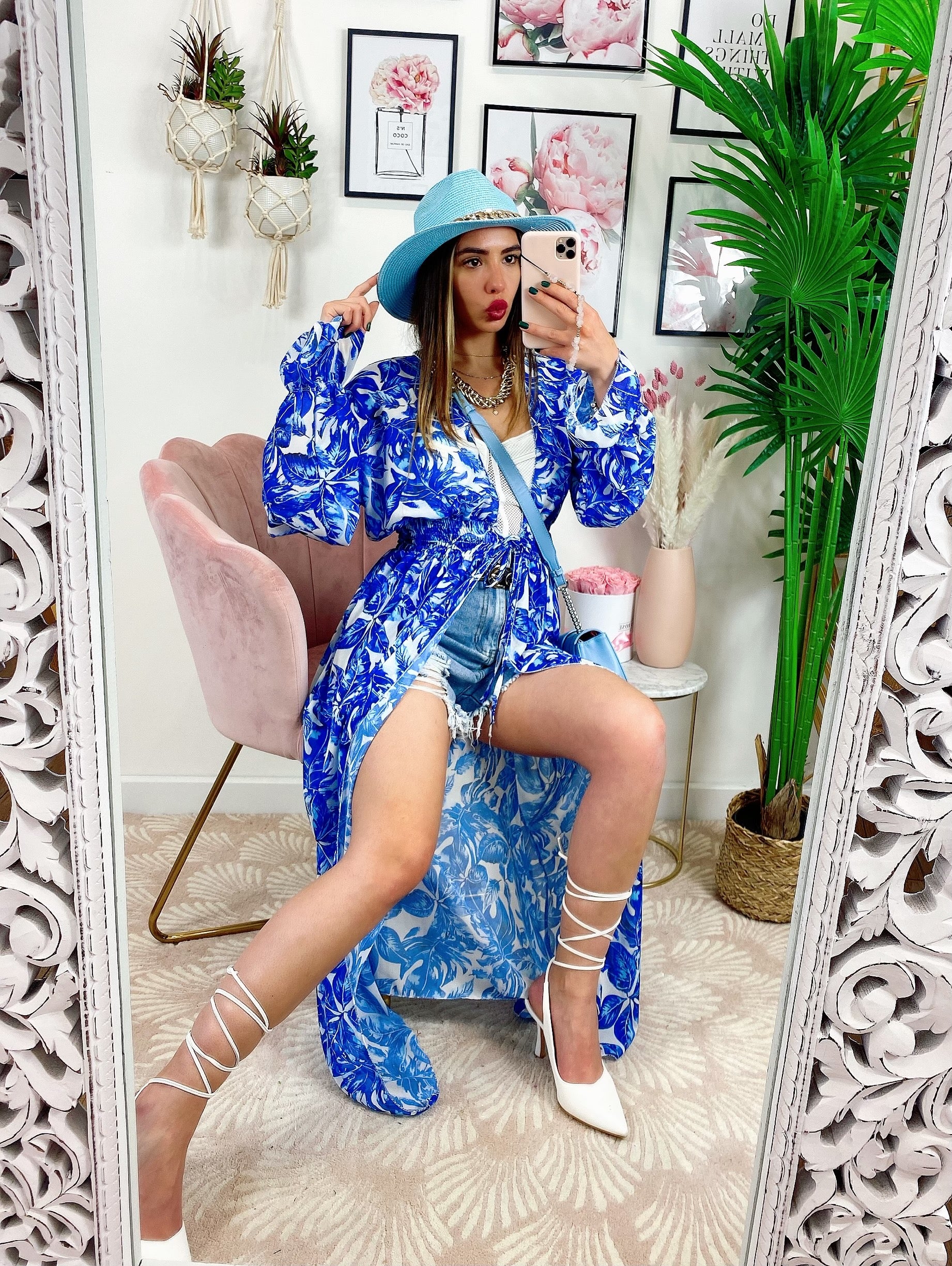 Kimono base floreale Blu - R.a. Boutique 
