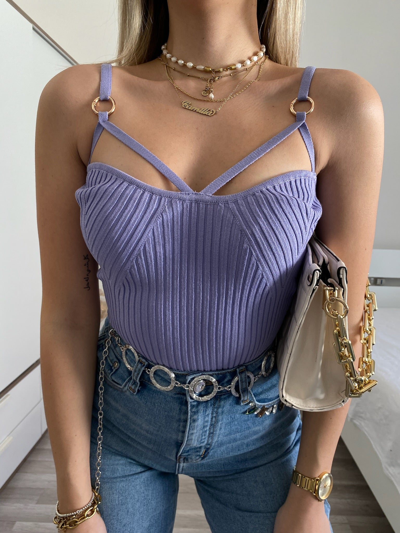 Top lilla con anelli oro - R.a. Boutique 