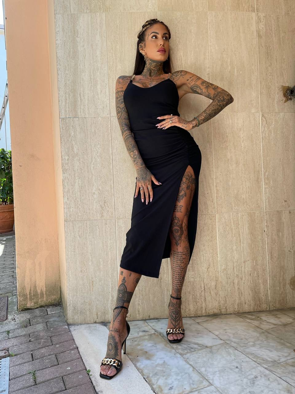 Abito midi con spalline in catena - R.a. Boutique 