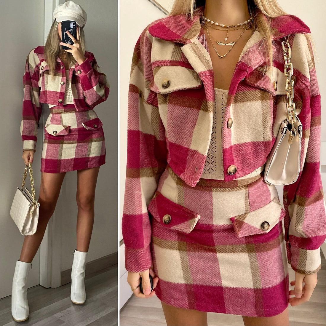 Completo giacca e gonna tweed Fuxia nude - R.a. Boutique 