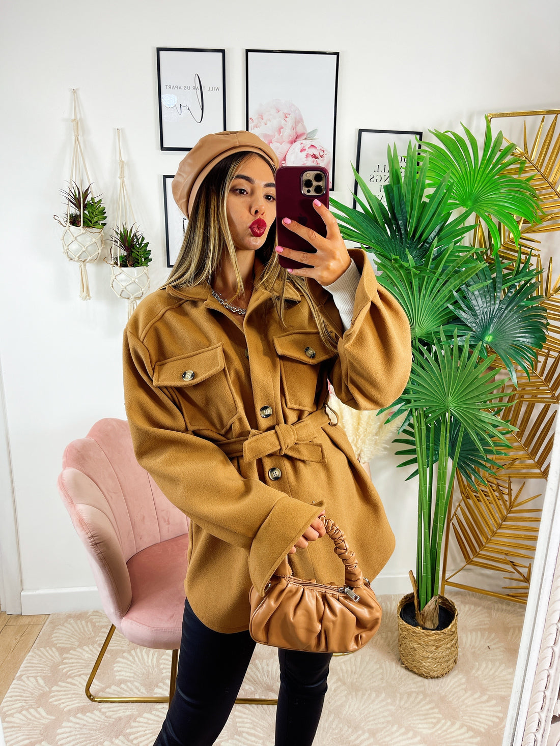 Giacca Camel in panno con cintura - R.a. Boutique 