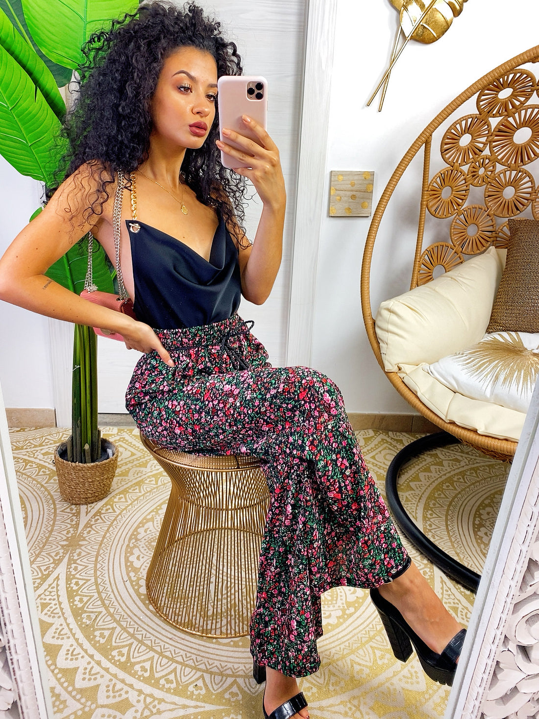 Pantalone con fiorellini e cinturina - R.a. Boutique 