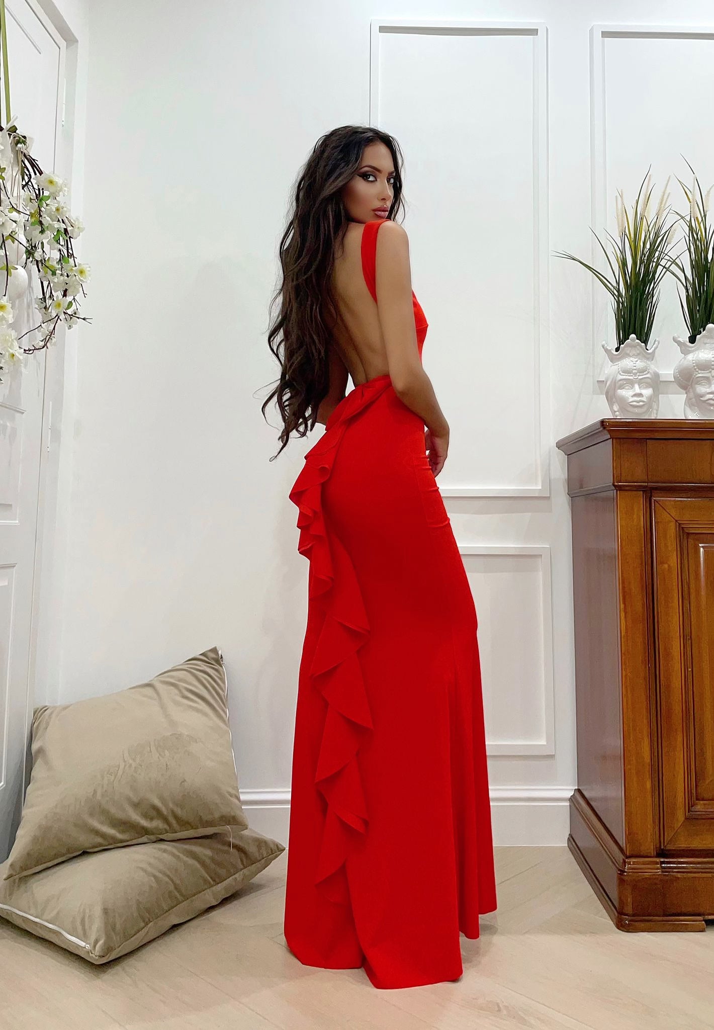 pimkie red dress Pimkie v neck frill ditsy floral midi dress in red