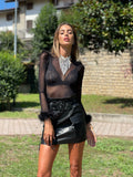 Body velato nero con piume - R.a. Boutique 