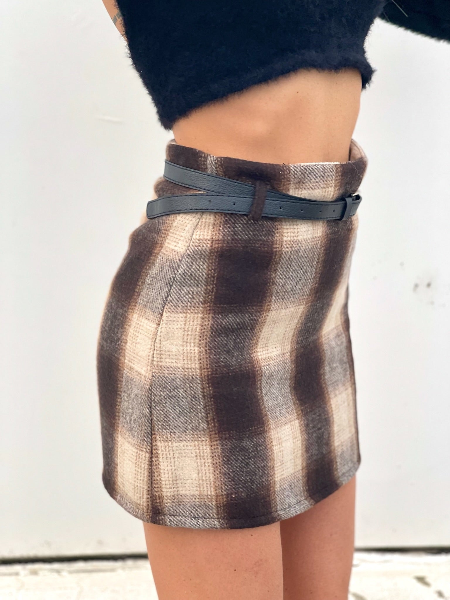 Gonna in tweed check brown - R.a. Boutique 