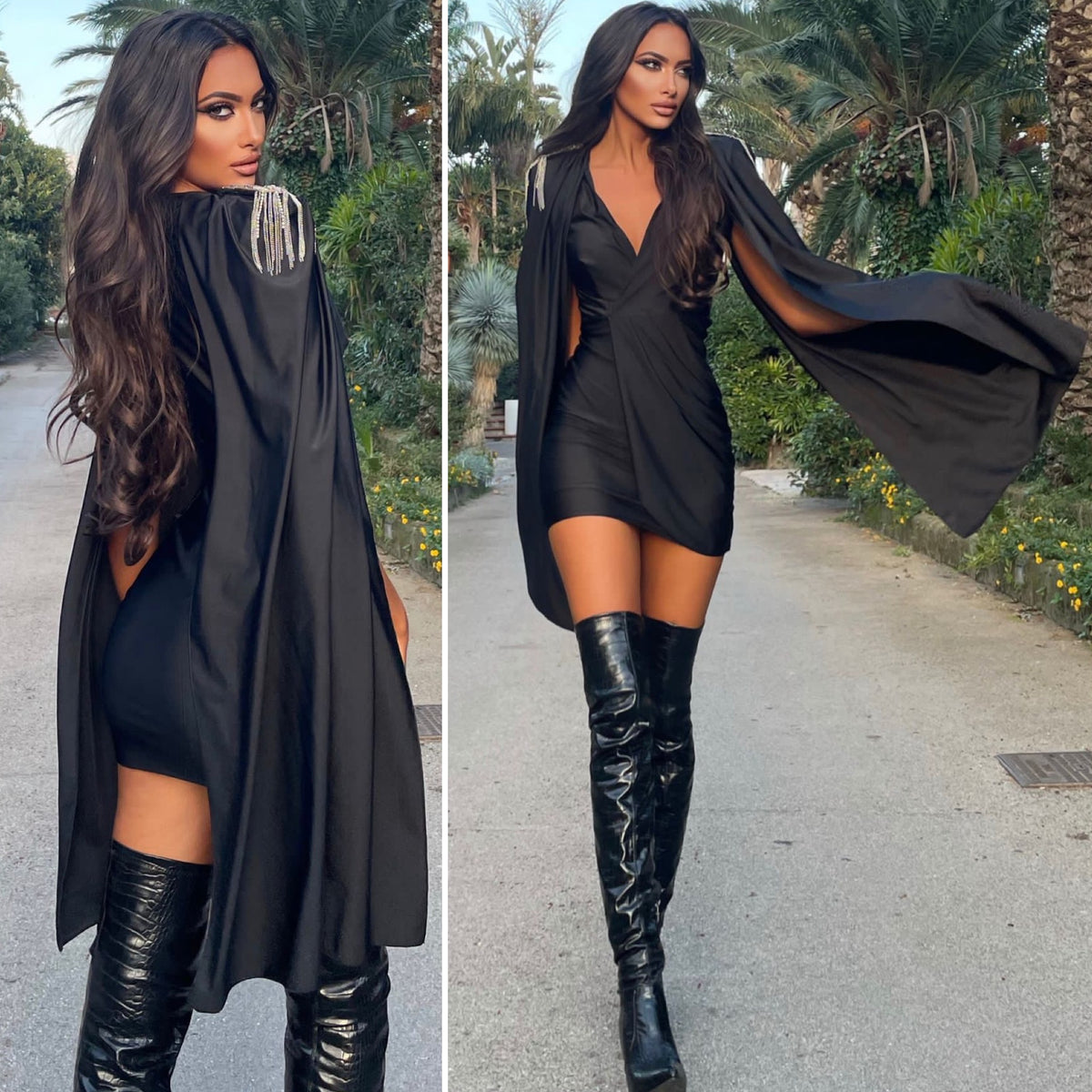 Long sleeve dress on sale with thigh high boots