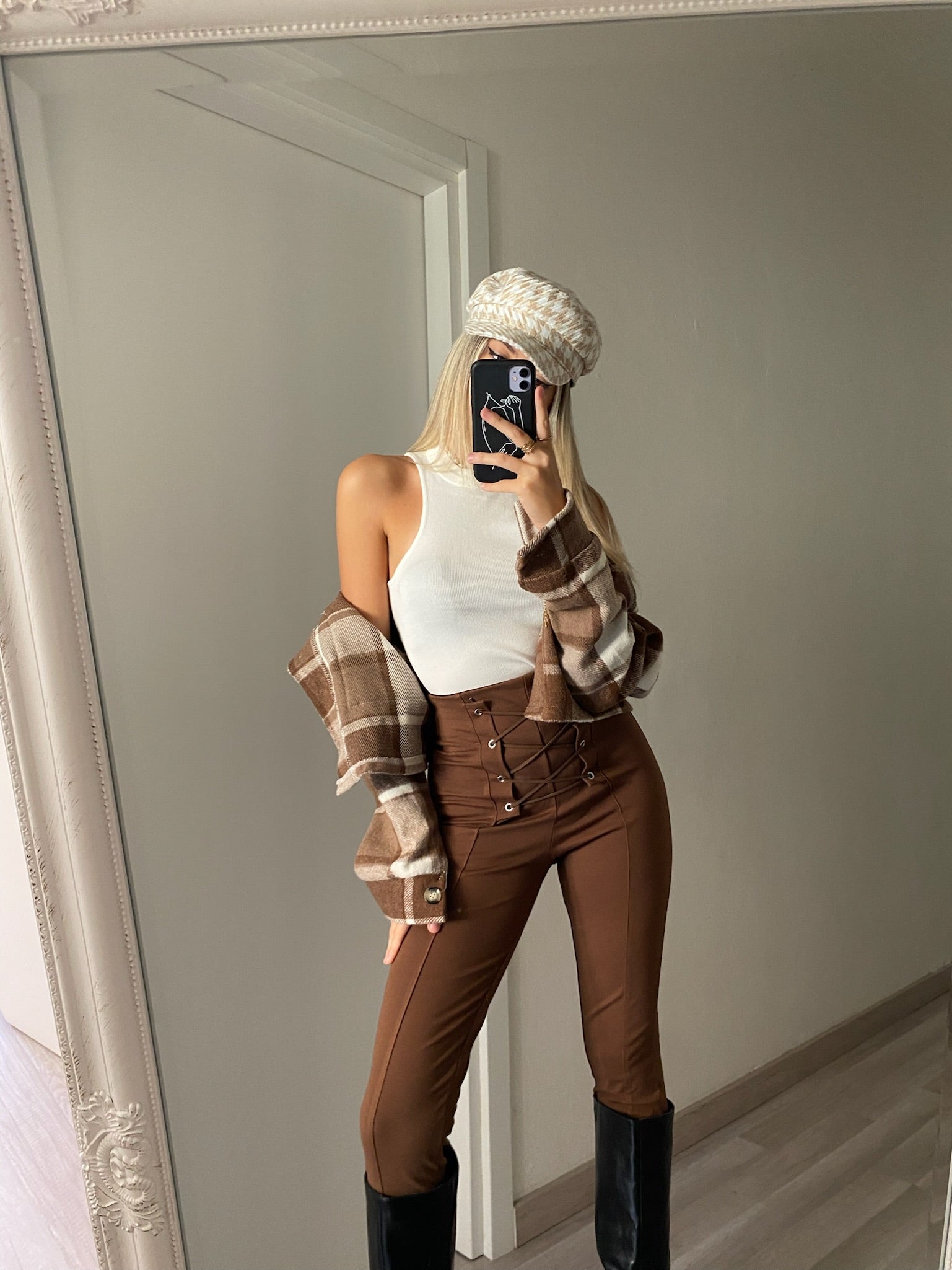 Giacchina crop check brown - R.a. Boutique 