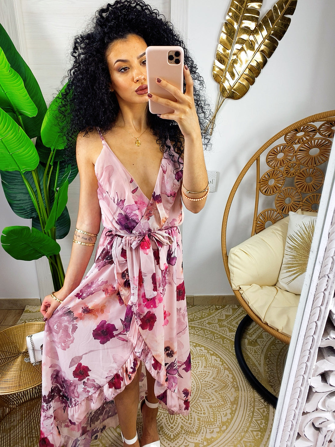 Abito con gonna asimmetrica e fiorellini rosa - R.a. Boutique 