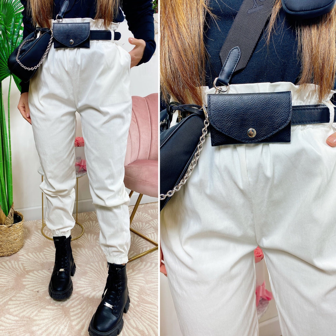 Pantalone bianco con marsupio - R.a. Boutique 