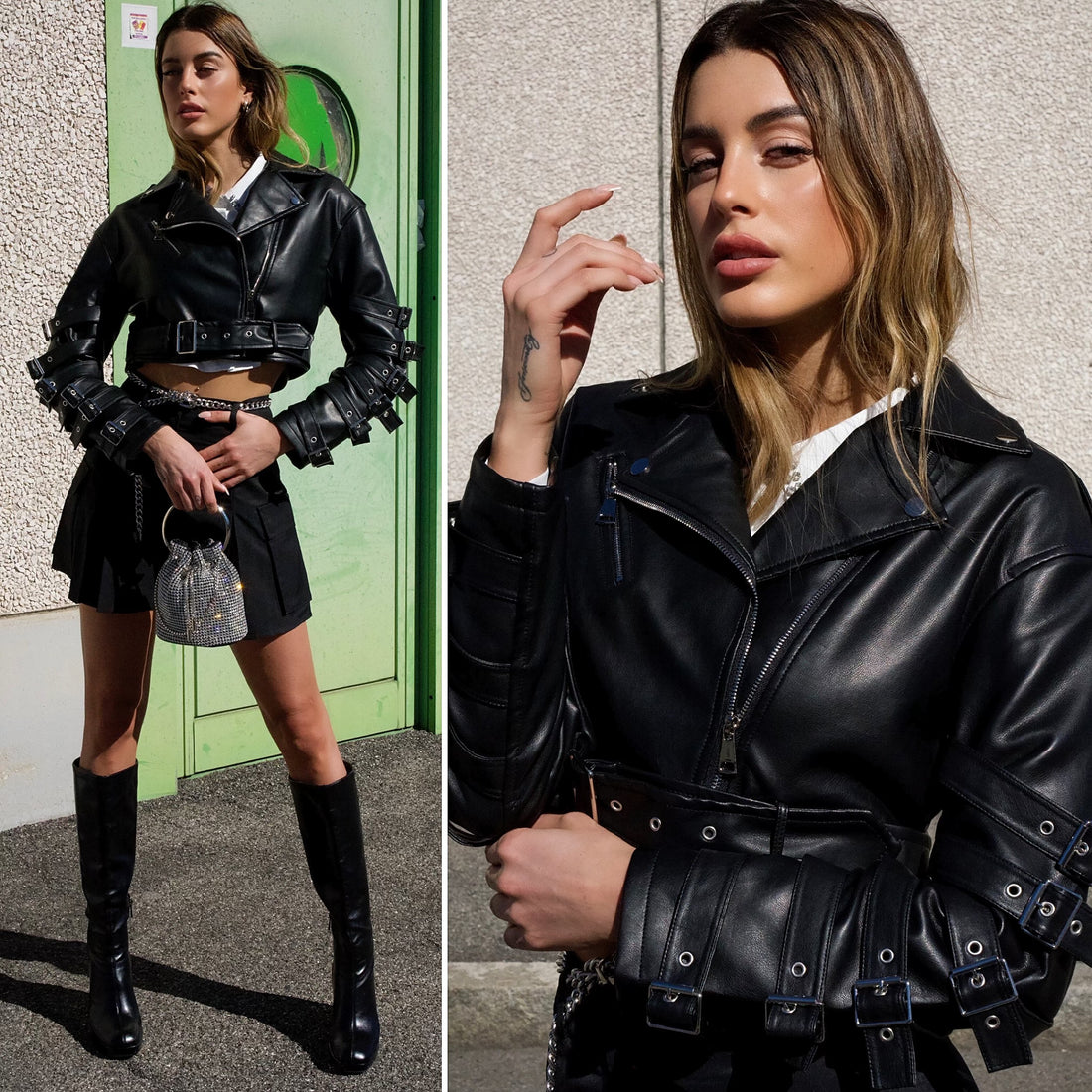 Giacca di ecopelle con fibbie - R.a. Boutique 