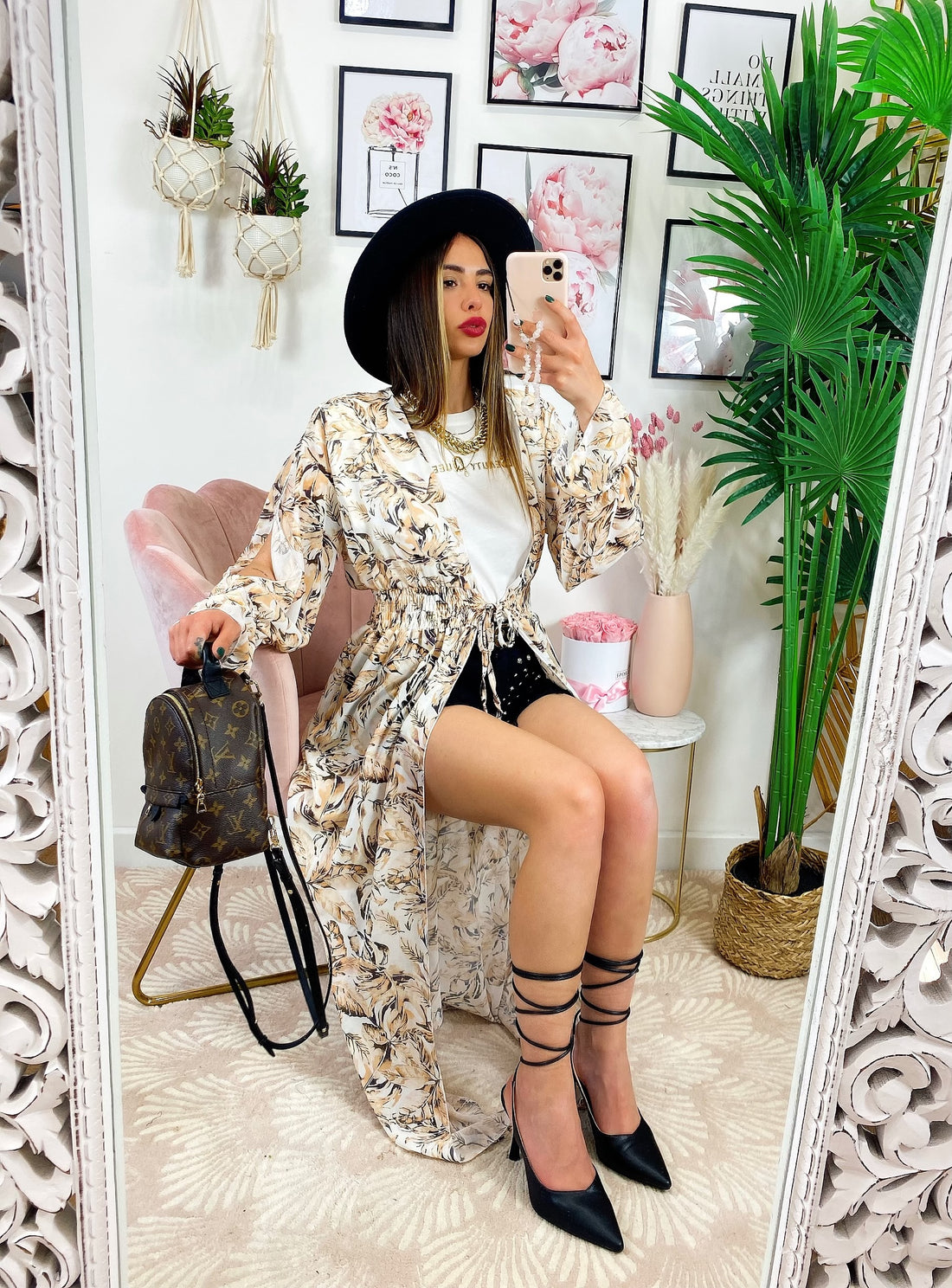 Kimono base beige floreale - R.a. Boutique 