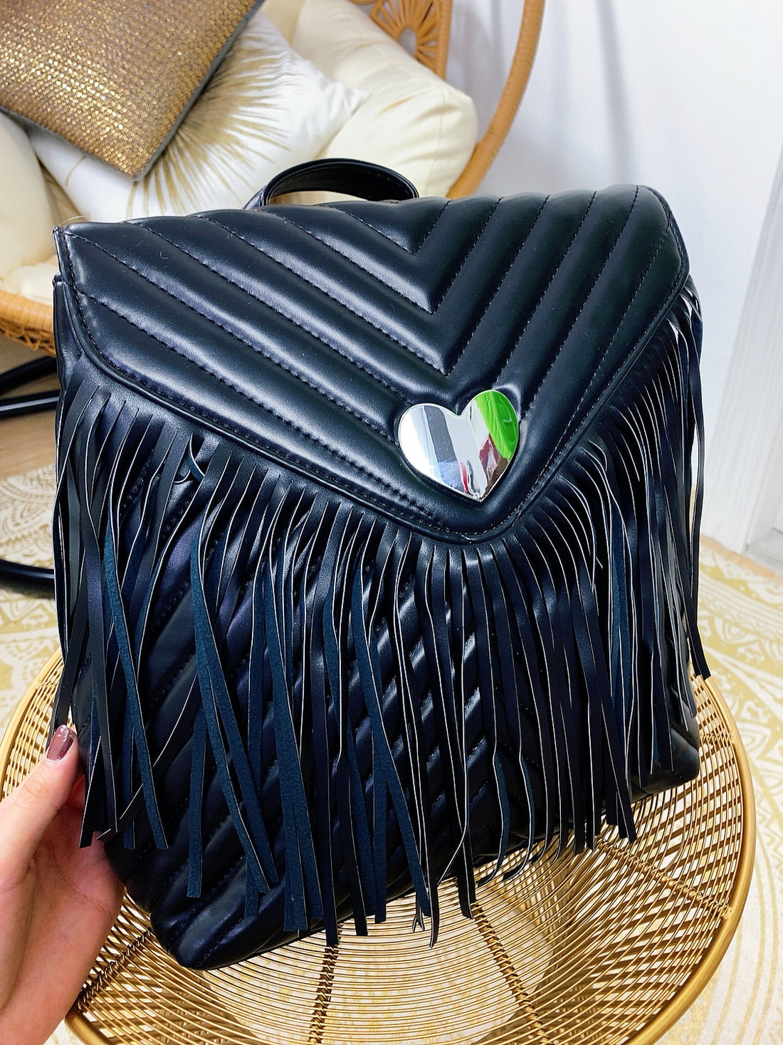 Zaino in eco-pelle con frange e cuore - R.a. Boutique 