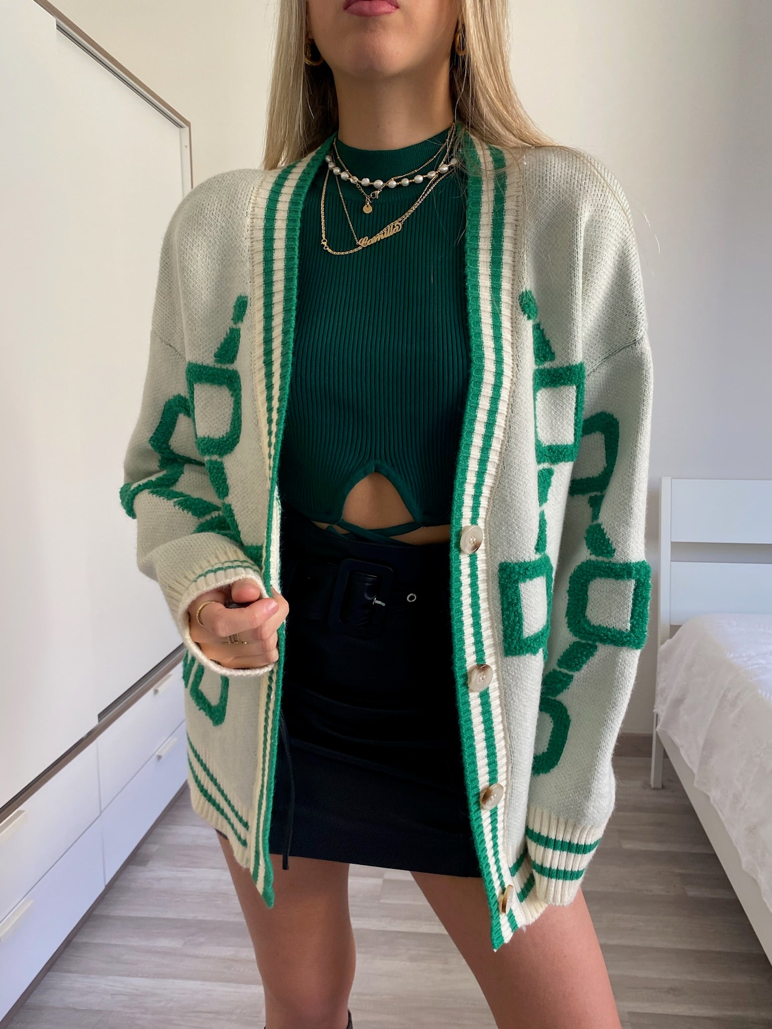 Top verde bottiglia costine con lacci - R.a. Boutique 