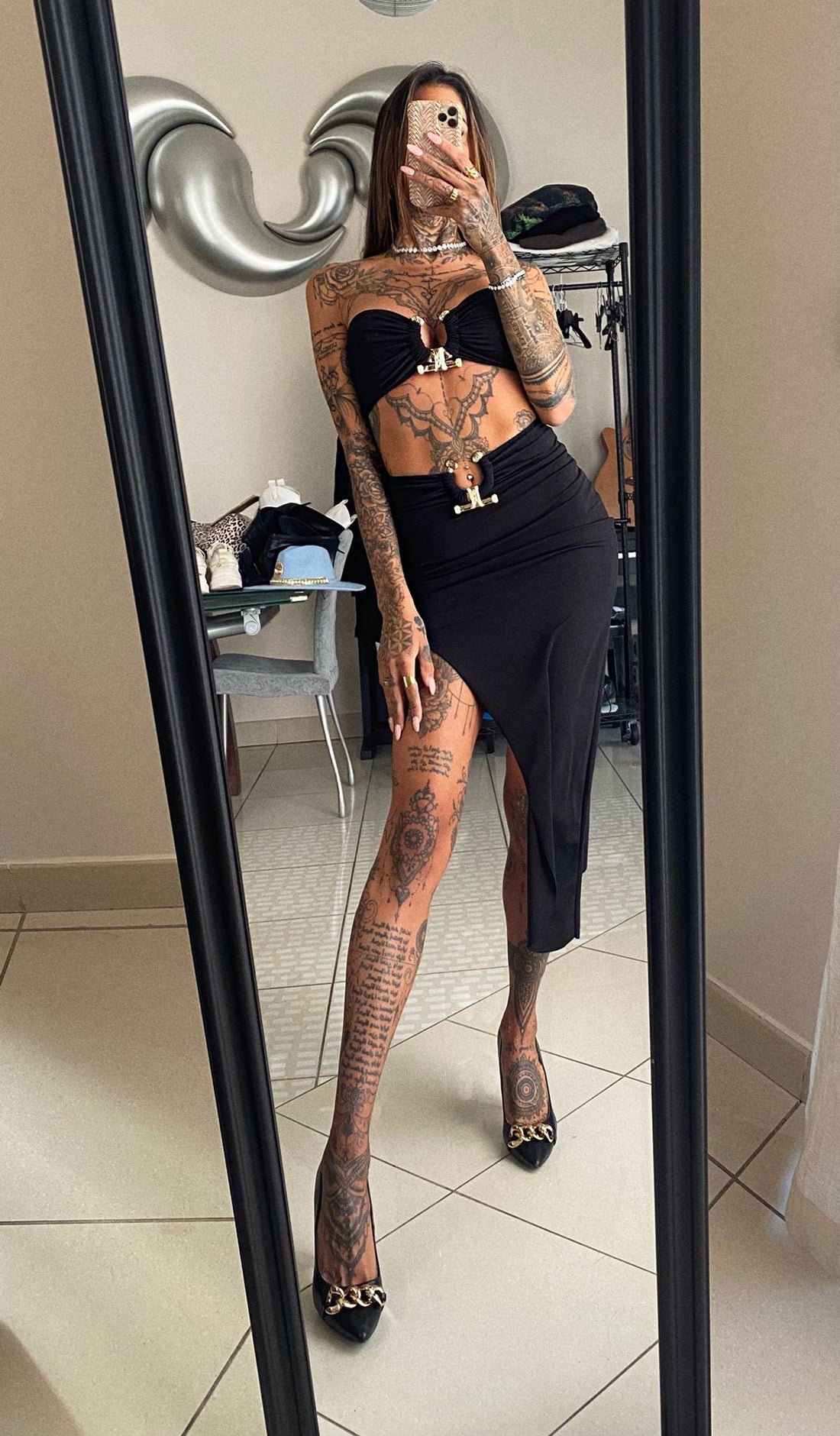 Completo top e gonna dettaglio oro - R.a. Boutique 