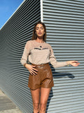 Short in ecopelle Camel con cintura - R.a. Boutique 