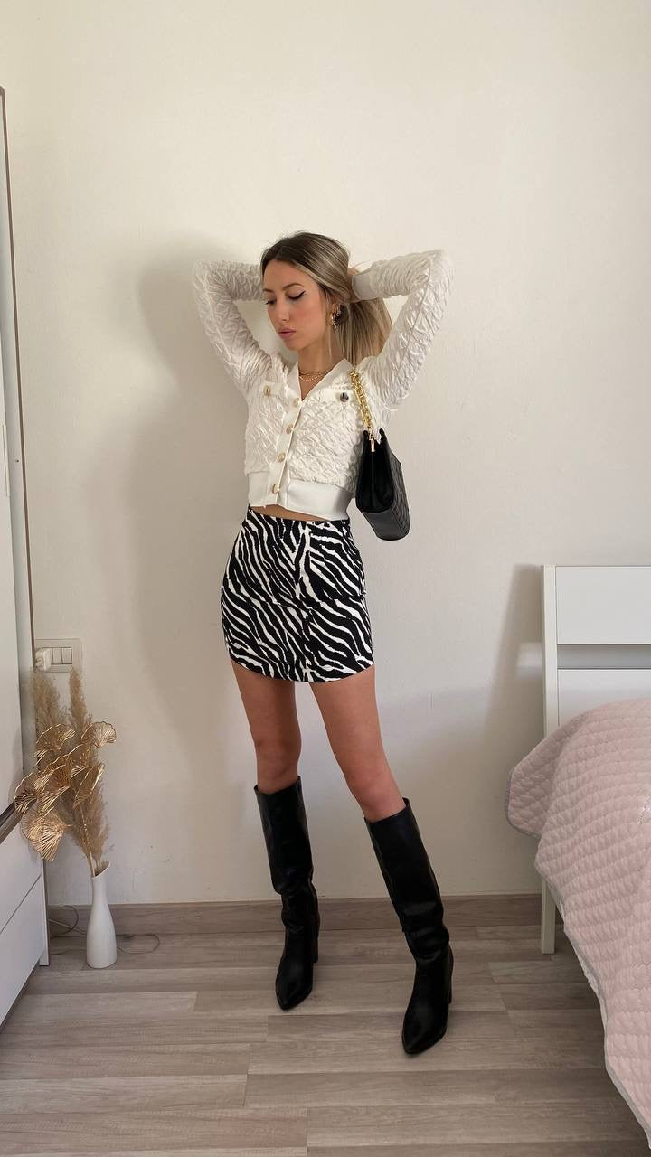 Animal Print Outfit Gonna Leopardata Corta Skirt Gonna Leopardata