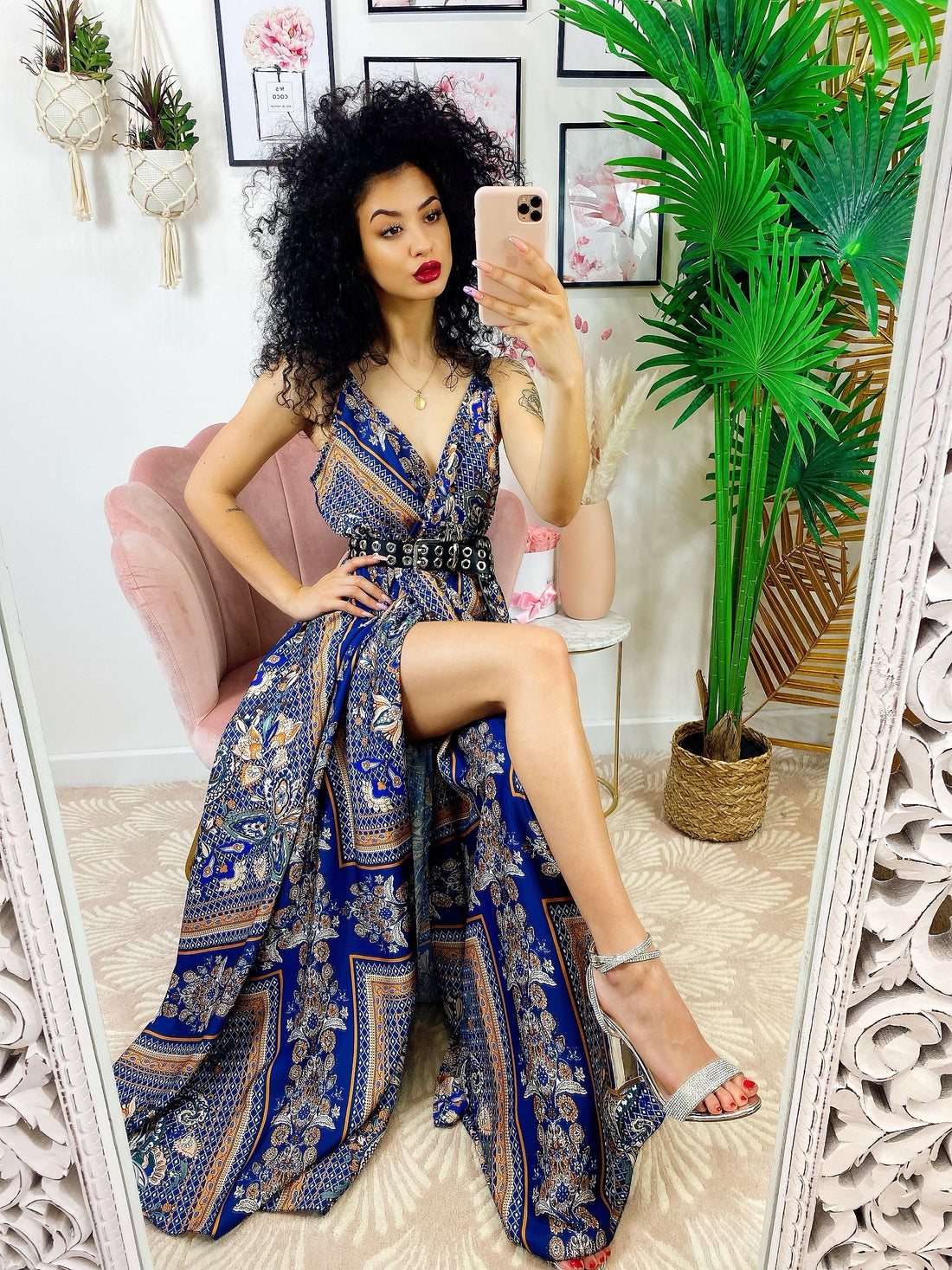 Dress Lungo con maxi spacco blu e arancione - R.a. Boutique 