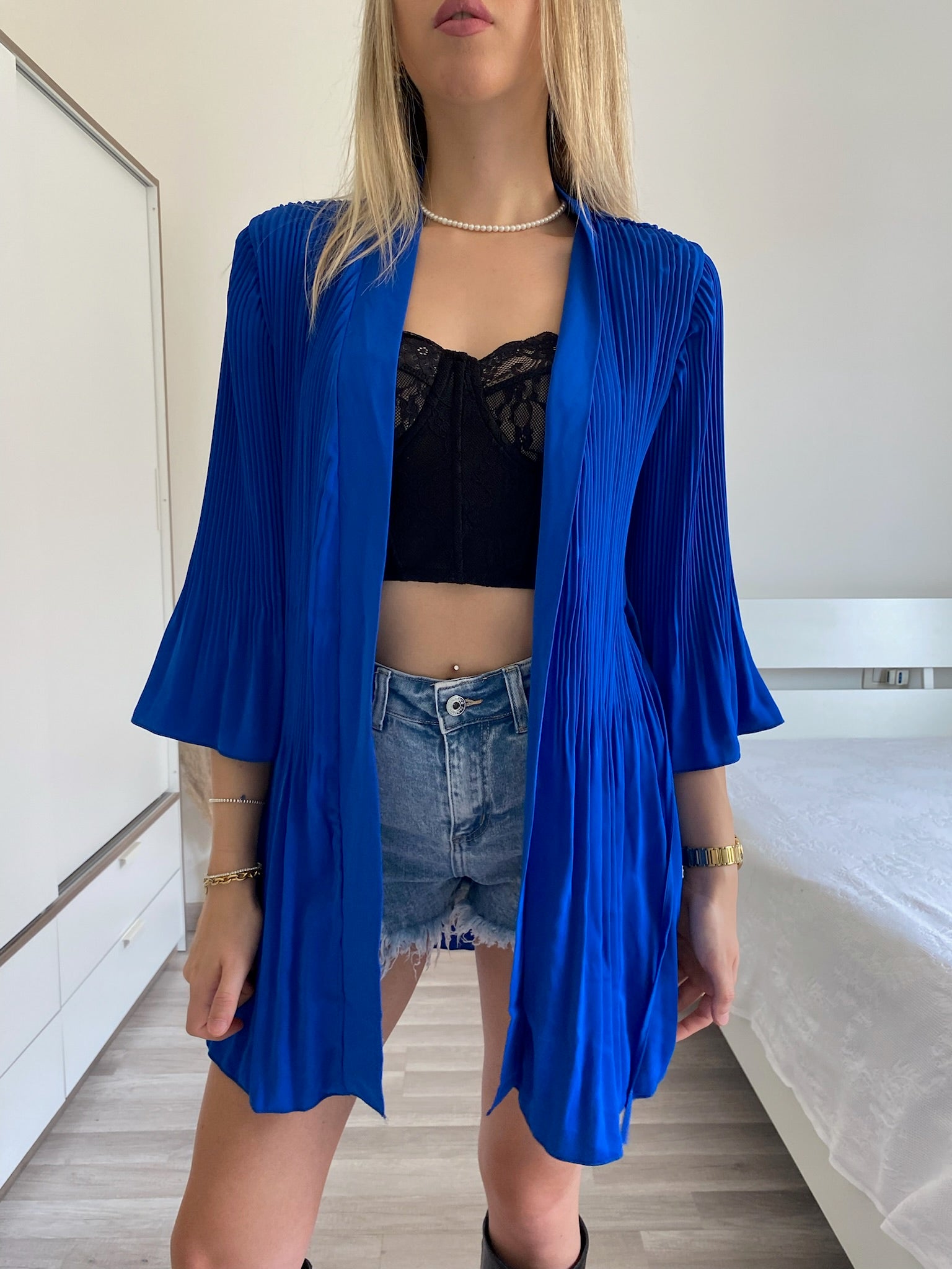 Kimono blu plissè - R.a. Boutique 