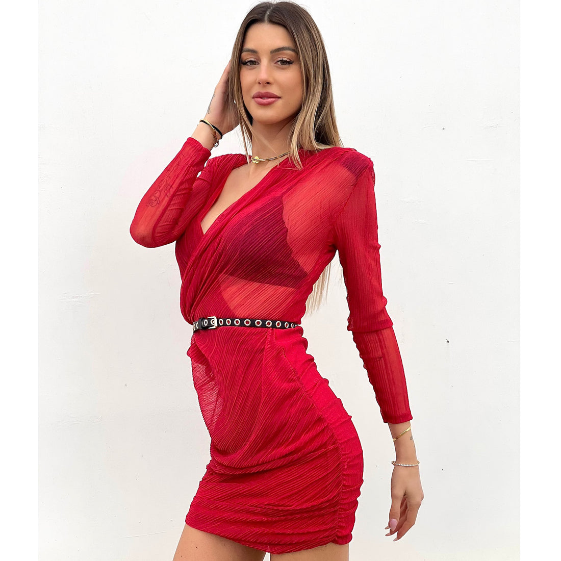 Abito rosso con scollo a incrocio - R.a. Boutique 