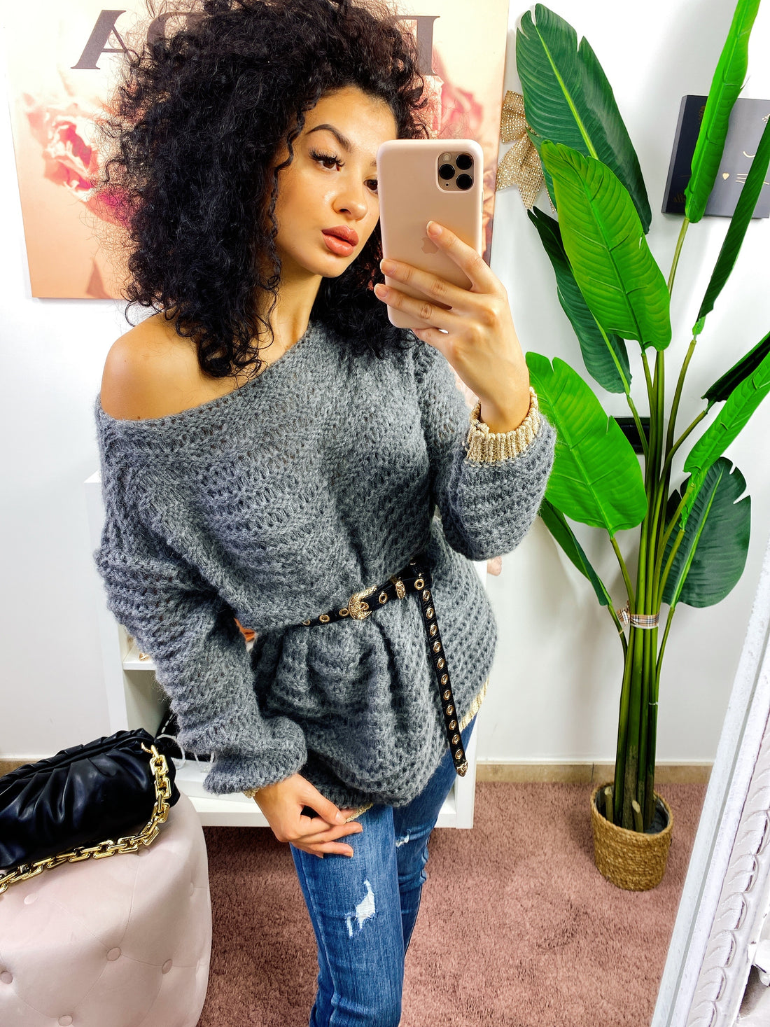 Maglione morbido con dettagli oro - R.a. Boutique 