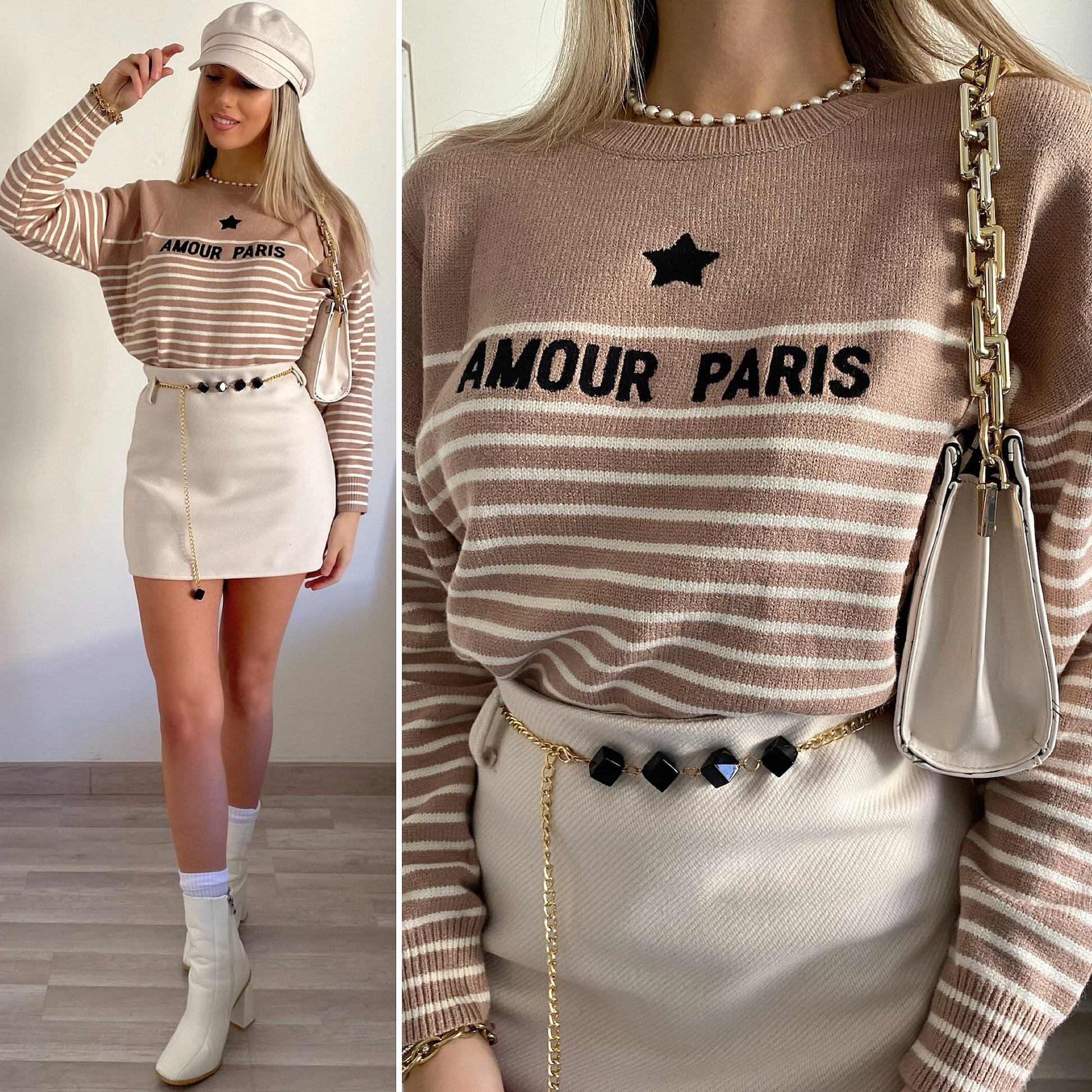 Maglione Amour Camel e panna - R.a. Boutique 