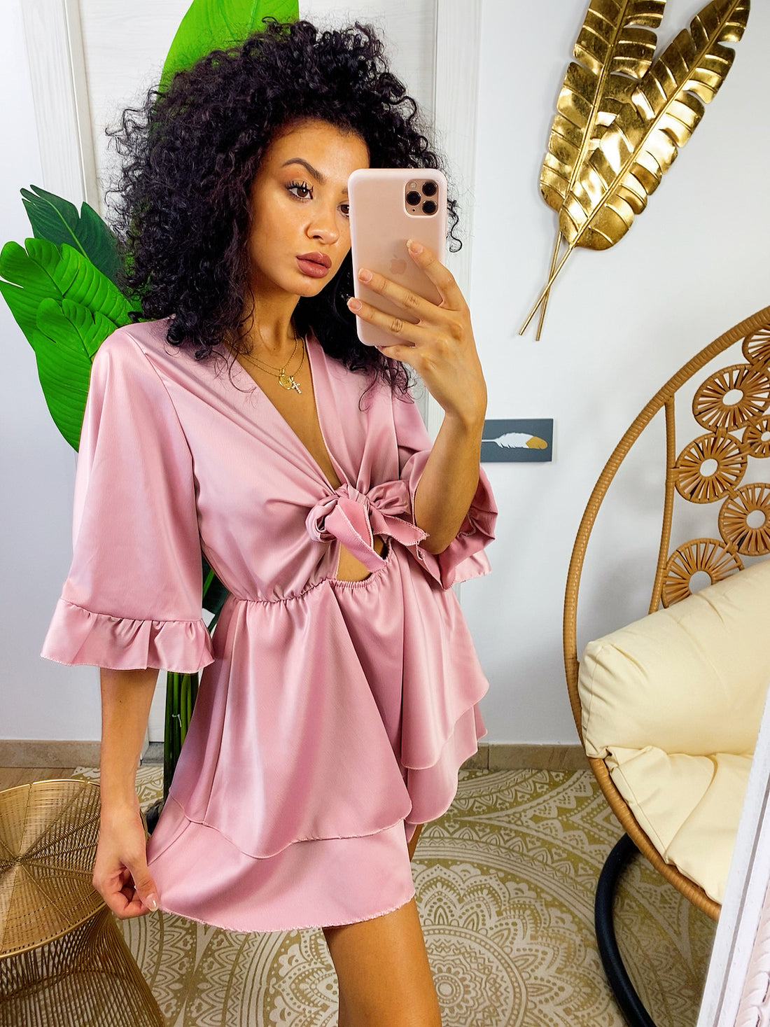 Tutina in raso manica larga rosa - R.a. Boutique 