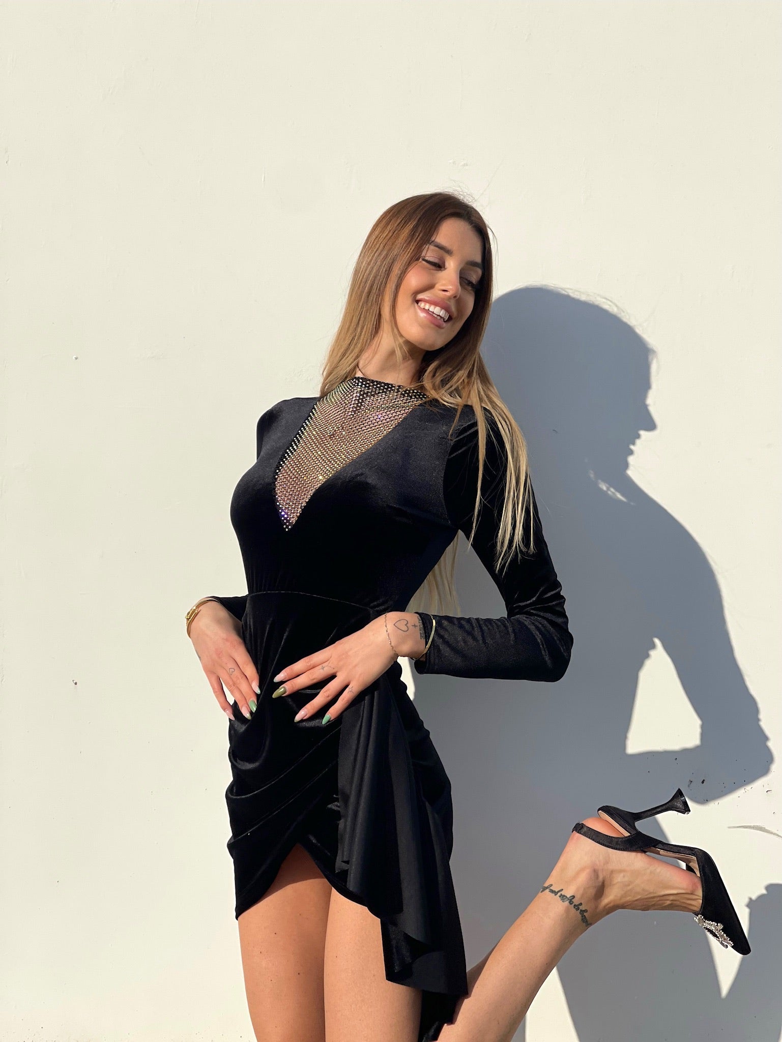 Abito nero con fusciacca e strass - R.a. Boutique 