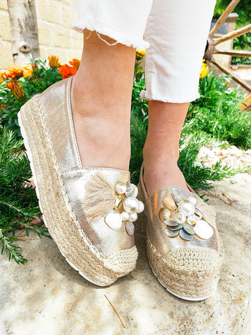 Espadrillas Gold con conchiglie - R.a. Boutique 