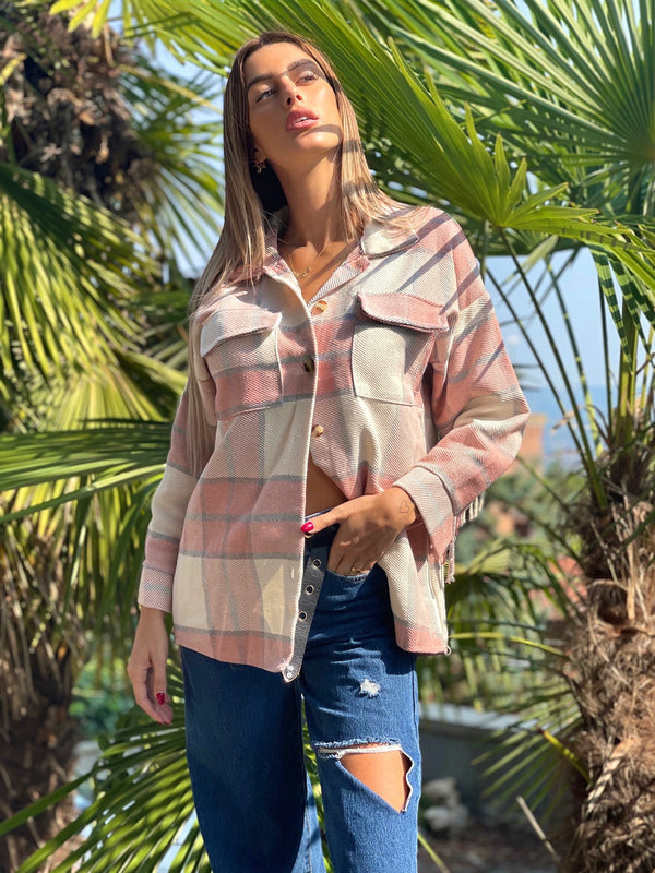 Giacca a quadri Rosa con frange