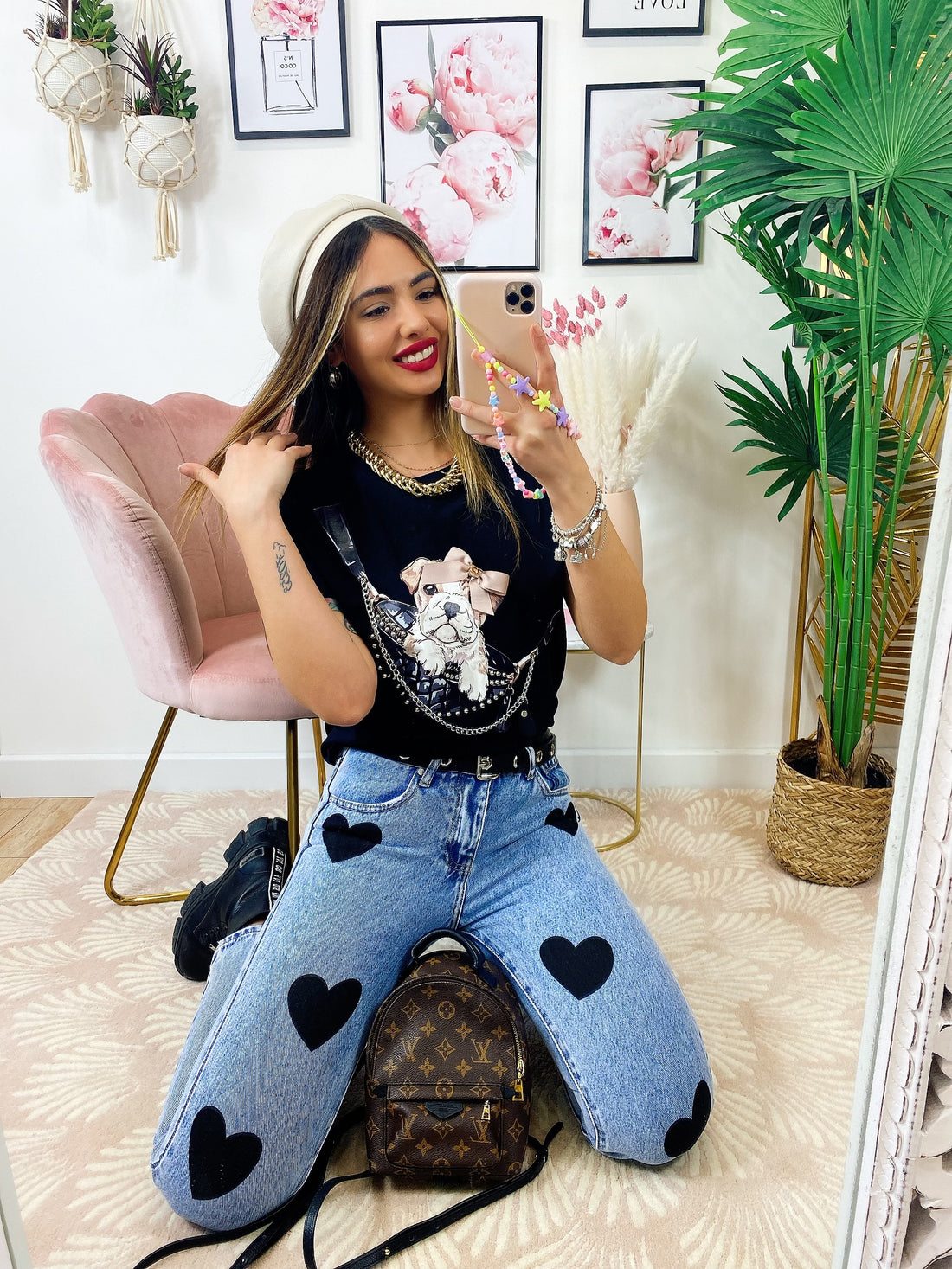 T-Shirt con bulldog e catena Nera - R.a. Boutique 