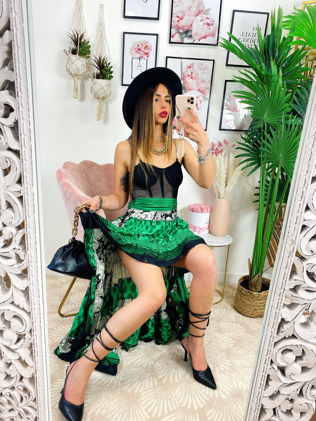 Gonna asimmetrica verde fuori bianchi - R.a. Boutique 