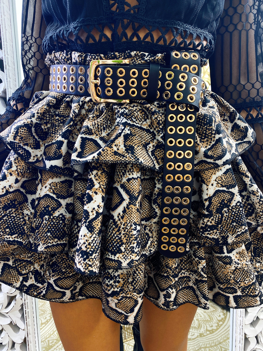 Gonna a balze pitonata marrone - R.a. Boutique 