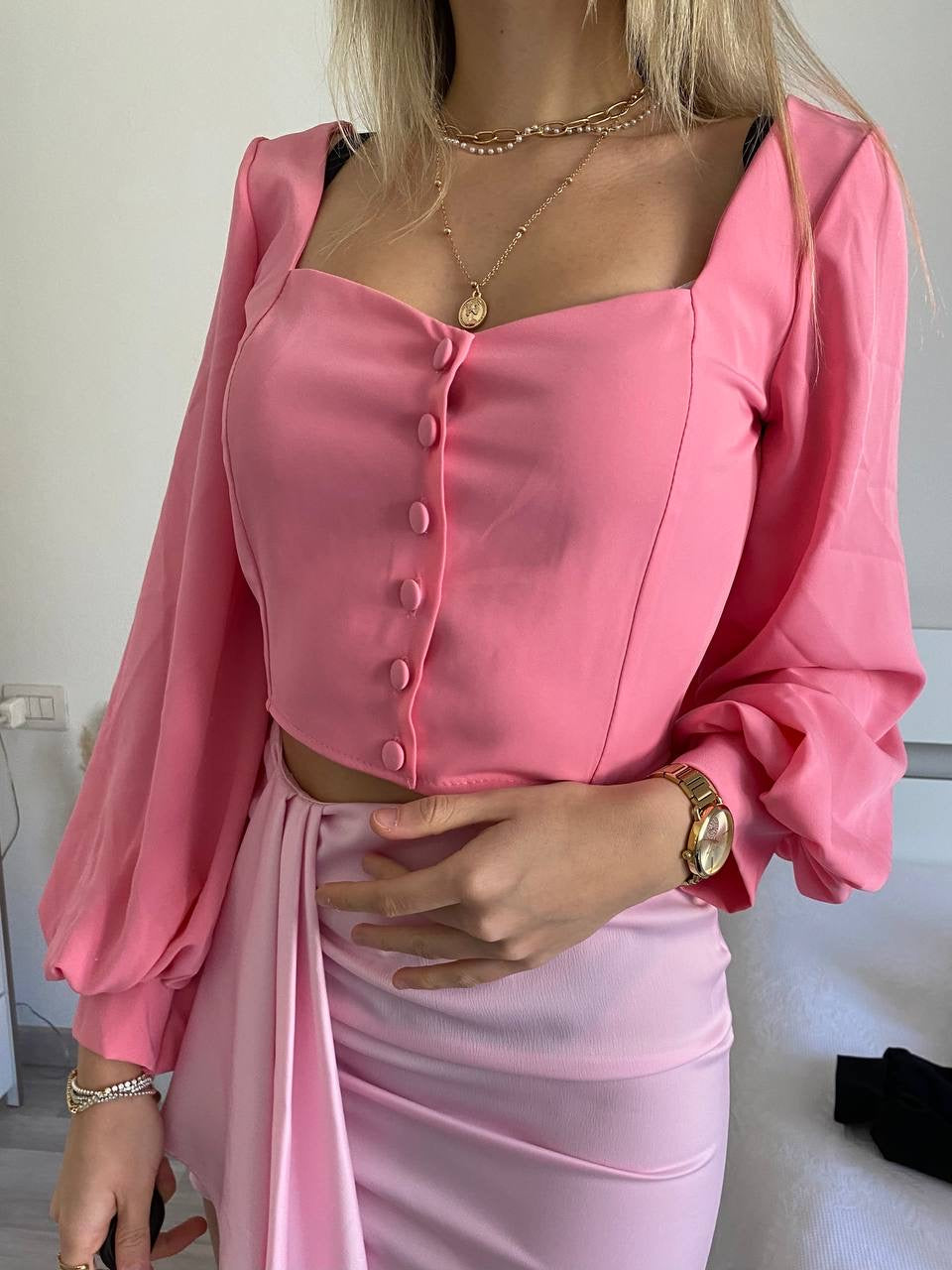 Top con bottoncini rosa - R.a. Boutique 