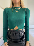Top verde bottiglia costine con lacci - R.a. Boutique 