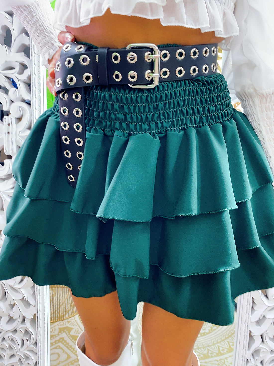 Gonna con balze verde bottiglia - R.a. Boutique 