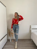 Cardigan rosso con cuori - R.a. Boutique 