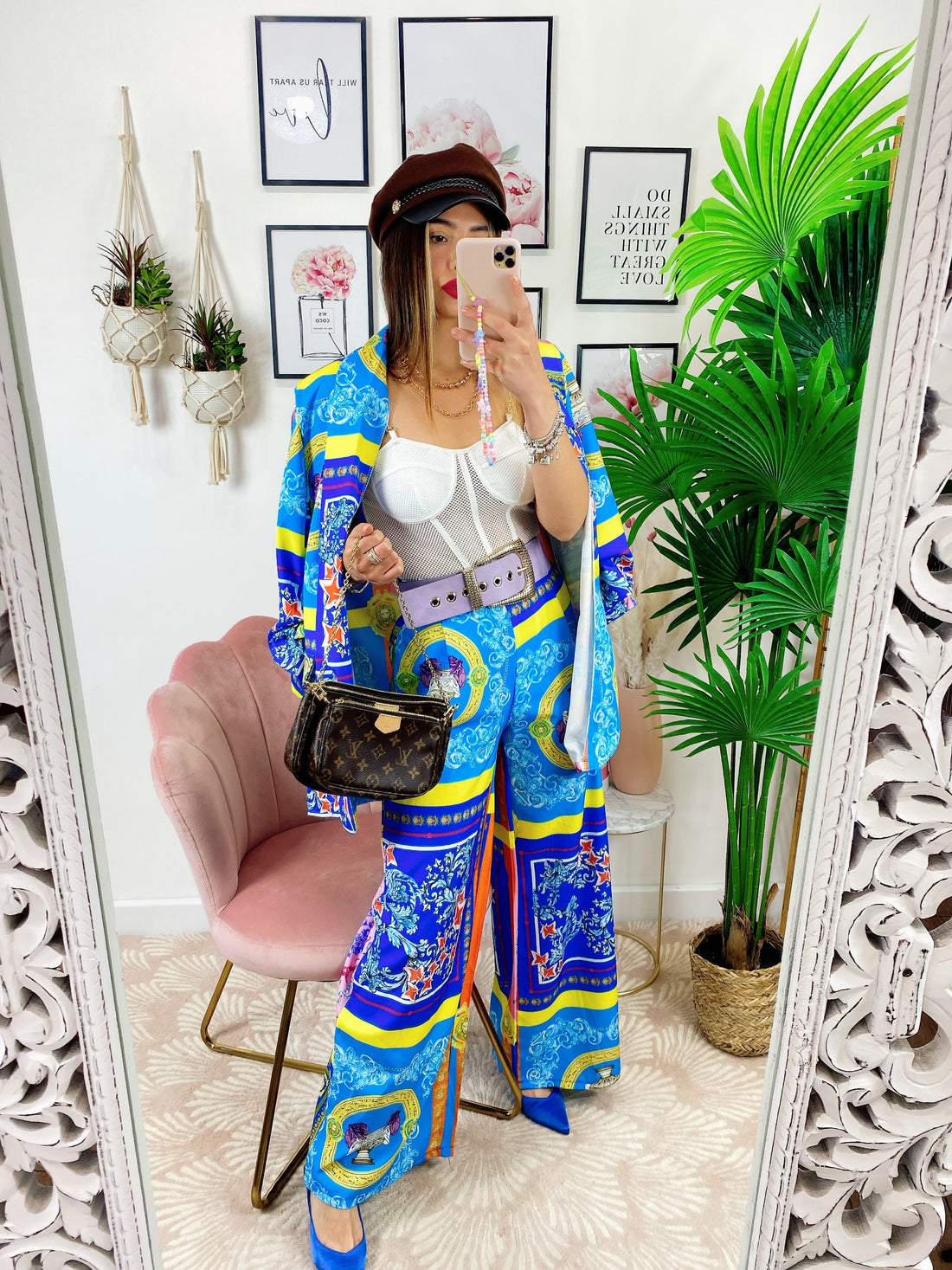 Pantalone a zampa stampa etnica Base Blu - R.a. Boutique 