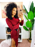 Abito midi Bordeaux con borchie e spacco - R.a. Boutique 