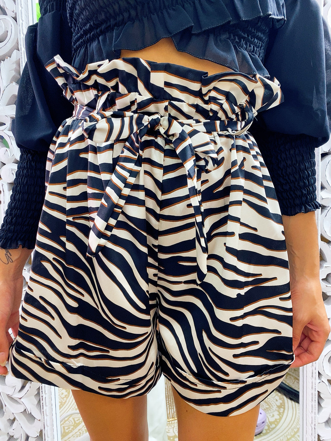 Short zebrato con fiocco - R.a. Boutique 