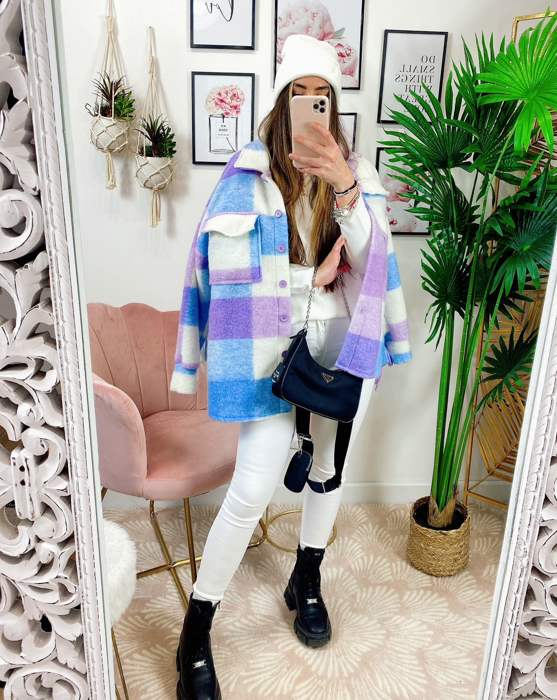 Giacca a quadri Lilla con frange - R.a. Boutique 