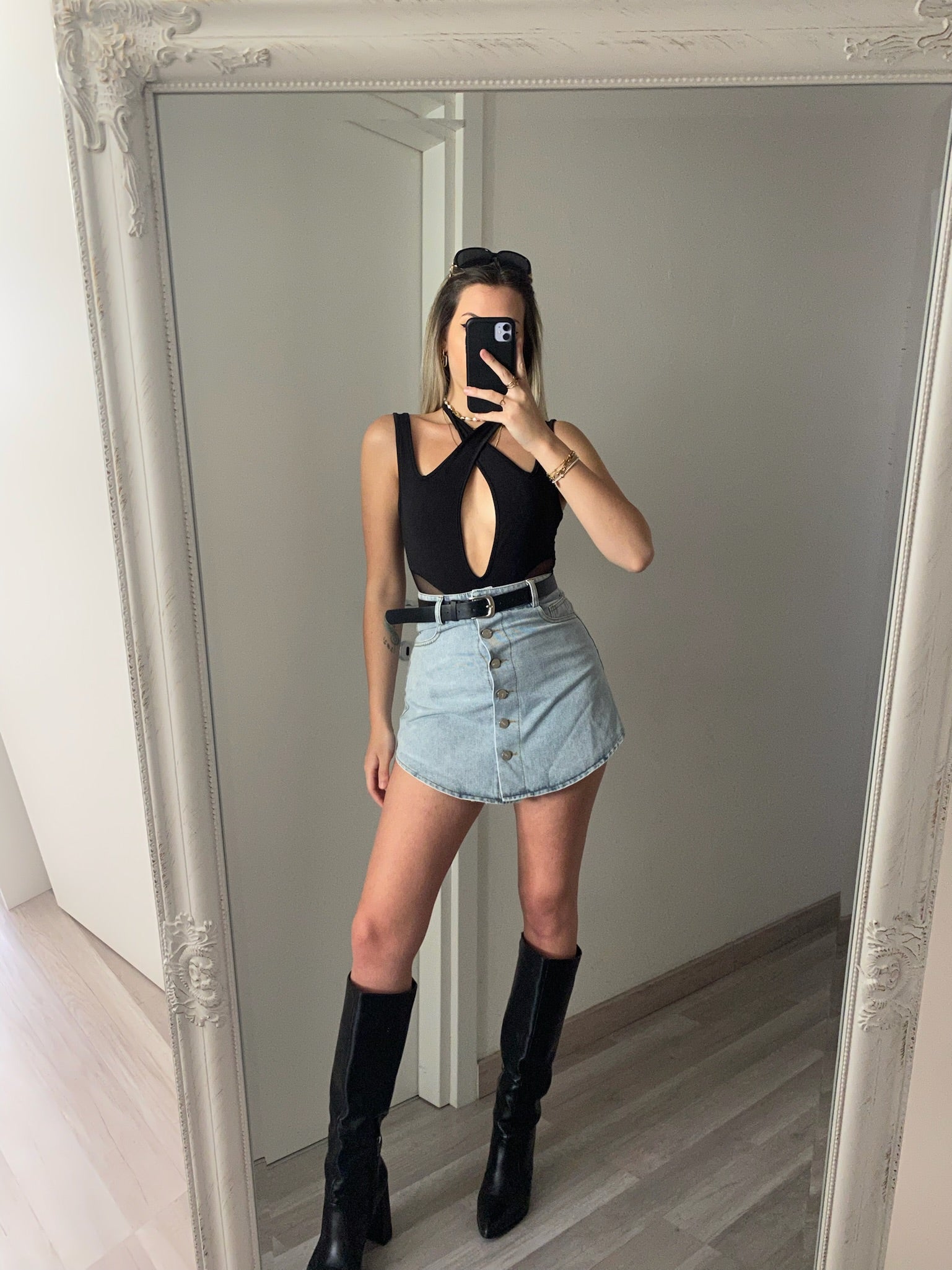 Gonna pantalone in jeans con cintura - R.a. Boutique 