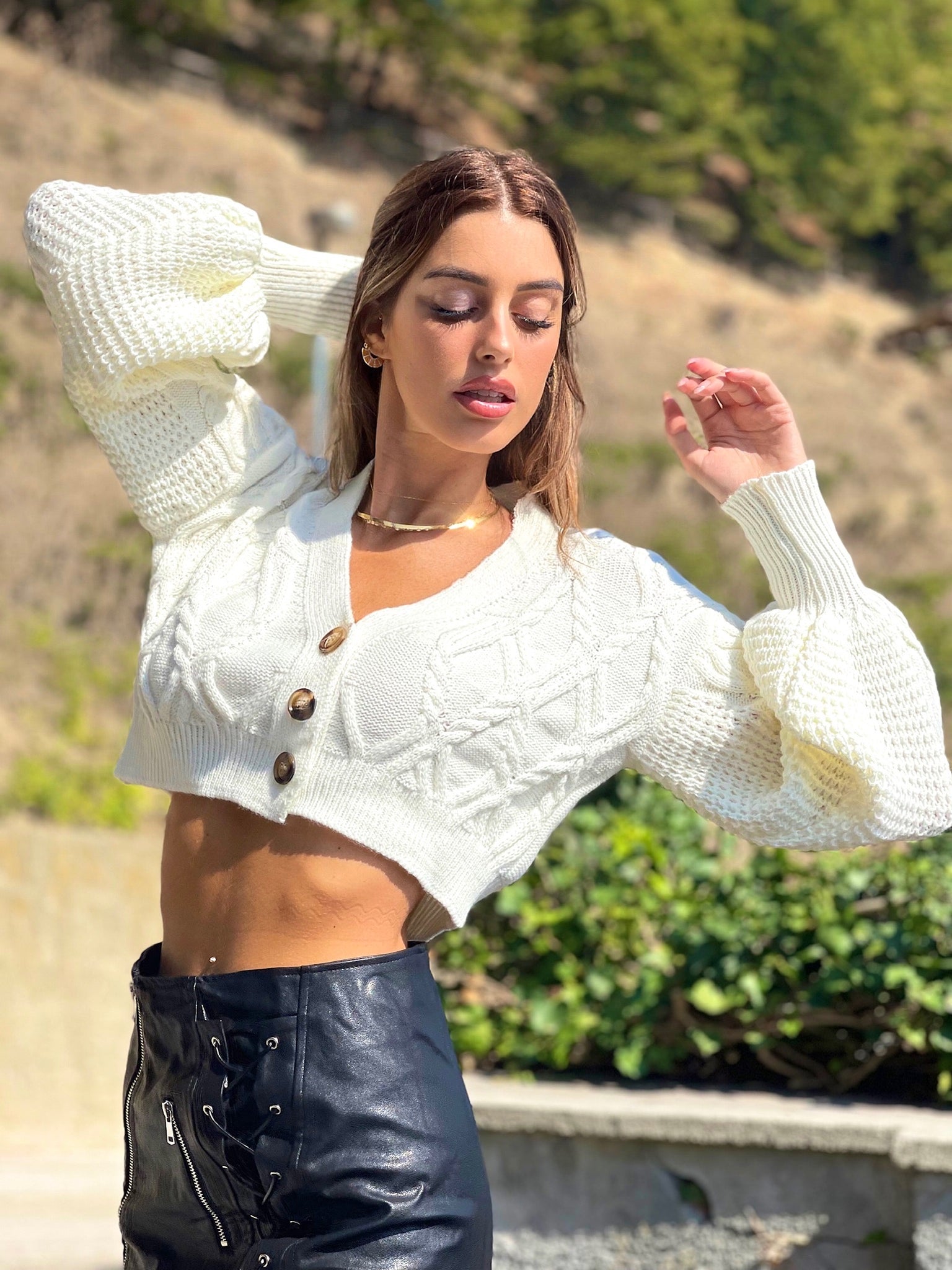 Maglione crop a trecce bianco - R.a. Boutique 