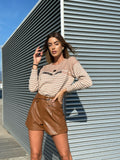 Short in ecopelle Camel con cintura - R.a. Boutique 