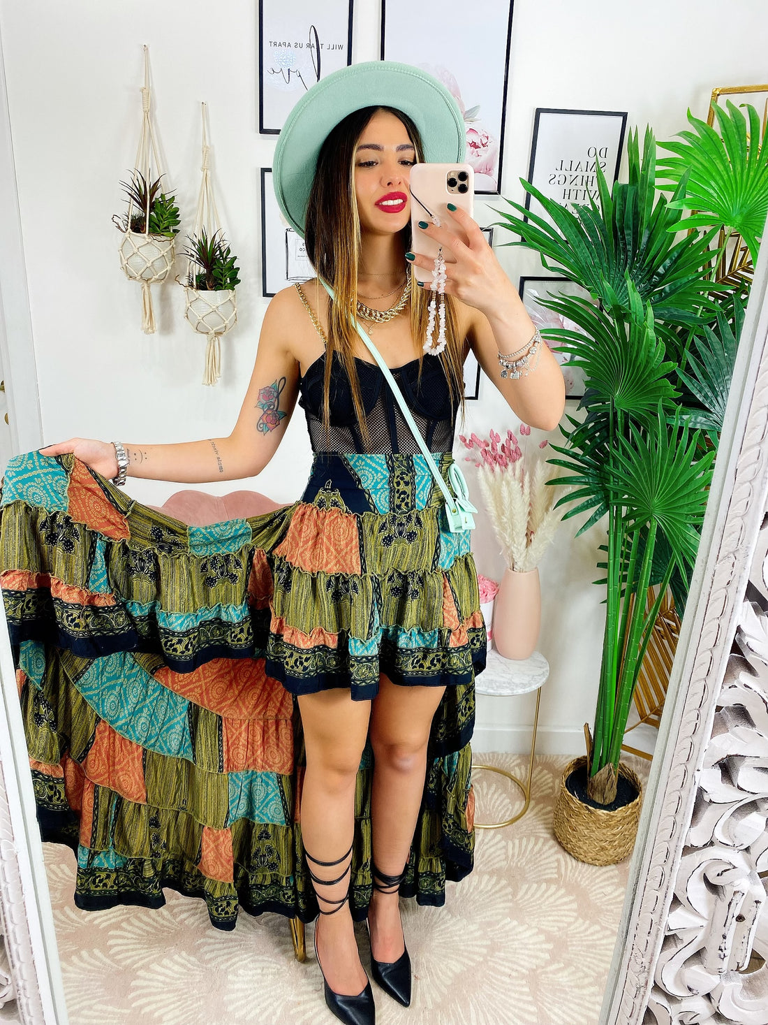 Gonna asimmetrica verde arancio - R.a. Boutique 