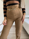 Pantalone vita alta Camel - R.a. Boutique 