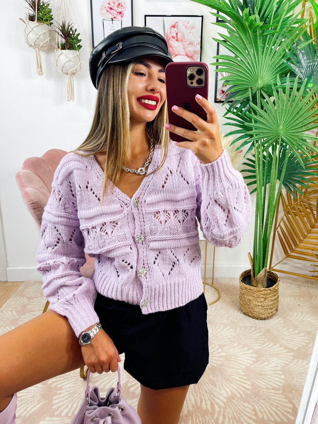 Cardigan a trecce lilla - R.a. Boutique 