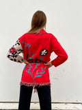 Cardigan con frange e cintura rosso - R.a. Boutique 