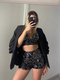 Completo top e short paillettes nero argento - R.a. Boutique 