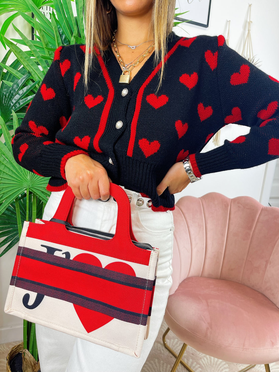 Cardigan gioiello con cuori - R.a. Boutique 