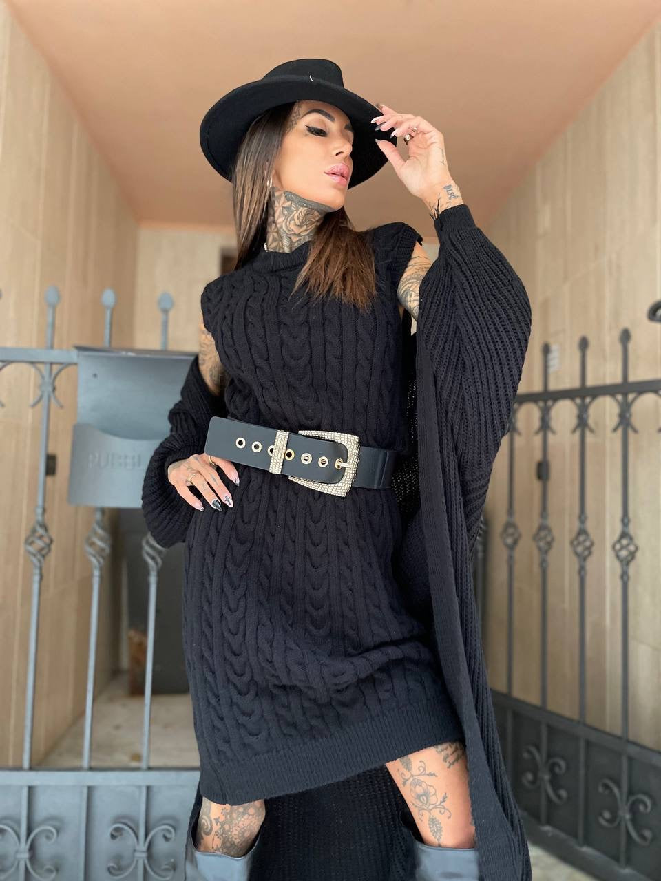 Completo abito e cardigan nero - R.a. Boutique 